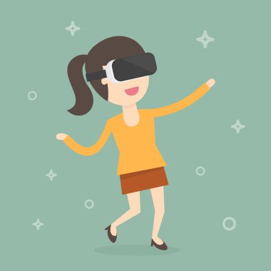 Sanal gerçeklik gözlüklü kadın.