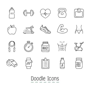 Sağlık ve Fitness simgeler doodle.