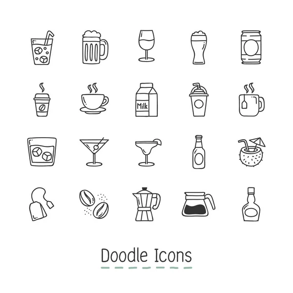 Doodle Drinks Iconos . — Archivo Imágenes Vectoriales
