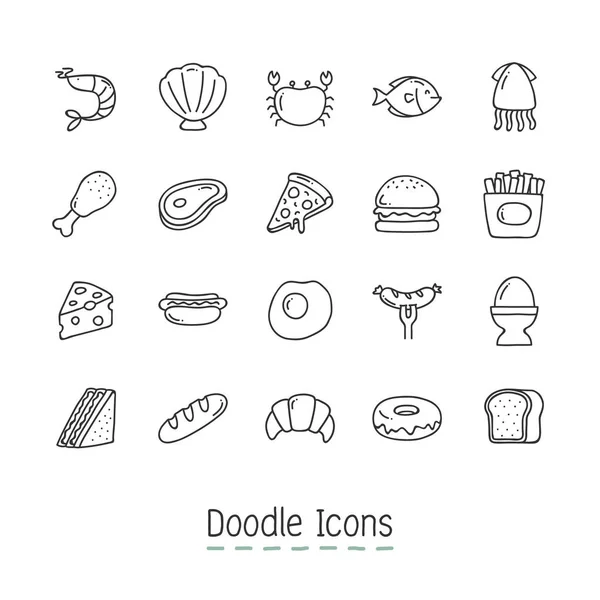 Doodle alimentos iconos . — Archivo Imágenes Vectoriales