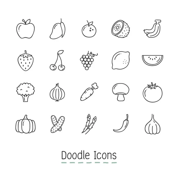 Doodle owoców i warzyw ikony. — Wektor stockowy