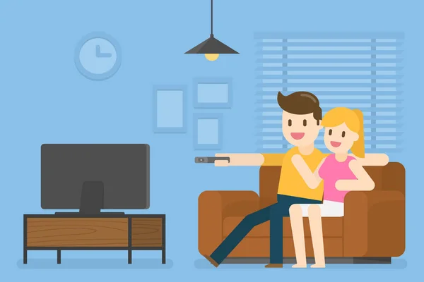 Giovane coppia guardando la televisione a casa . — Vettoriale Stock