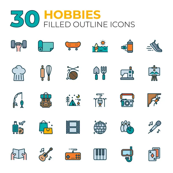 Conjunto Tiempo Libre Hobbies Iconos — Archivo Imágenes Vectoriales