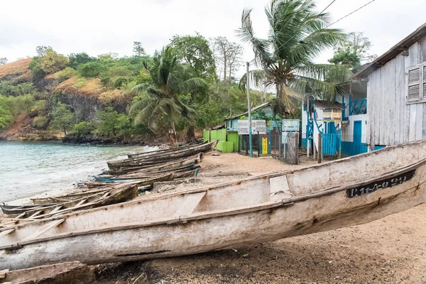 Sao Tome Und Principe Strand Von Morro Peixe Traditionelle Hölzerne — Stockfoto