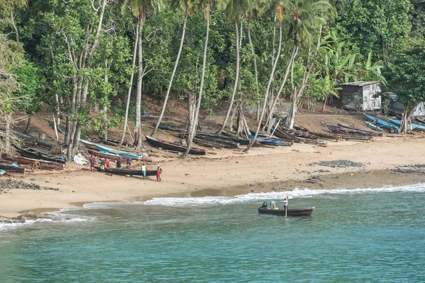 Sao Tome Und Principe Strand Traditionelle Hölzerne Einbäume Strand Einem — Stockfoto