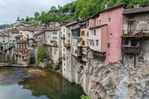 Pont Royans Vercors Typiska Färgglada Hus Byggt Klippan Över Floden — Stockfoto