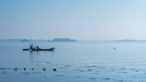 Hermoso Panorama Del Golfo Morbihan Barco Pesquero Niebla — Foto de Stock