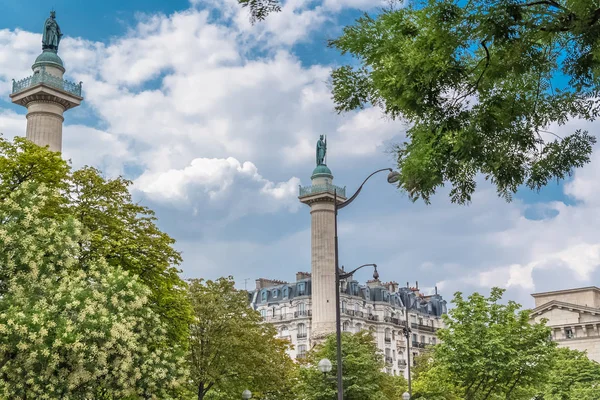 Paris, beautiful place de la Nation, typical buildings and the columns