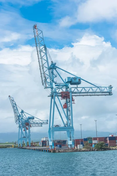 Guadeloupe Pointe Pitre Ville Panorama Port Depuis Mer Grues Bleues — Photo