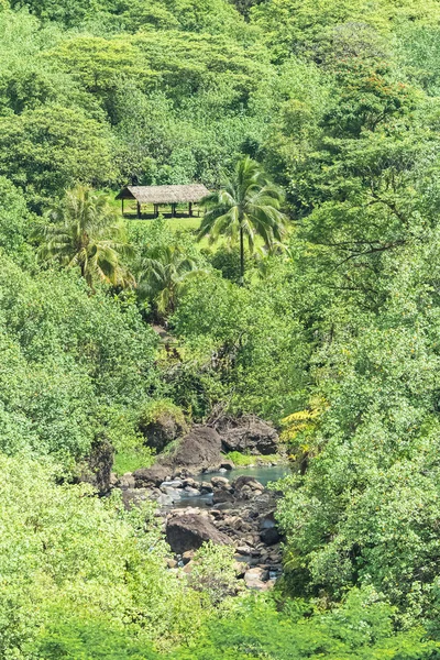 Papenoo 木造の待合い所や川のフランス領ポリネシアのタヒチ — ストック写真