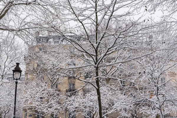 Paříž Pod Sněhem Krásné Fasády Zimě — Stock fotografie