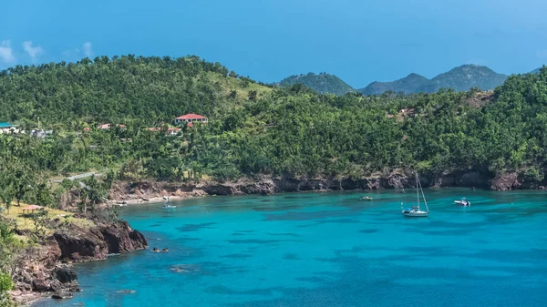 Guadeloupe Wunderschöne Meerlandschaft Der Saintes Inseln Typische Häuser Und Segelboote — Stockfoto