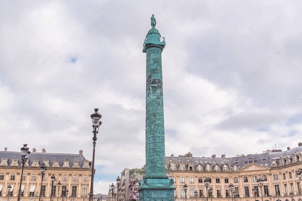     Paris, place Vendome, the column and beautiful buildings in background 