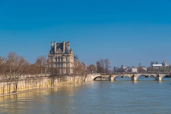 Paris Panorama Pont Royal Quai Anatole France Catedral Notre Dame — Fotografia de Stock