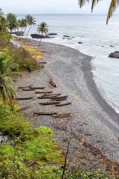 Sao Tome Traditionelle Hölzerne Einbäume Strand — Stockfoto