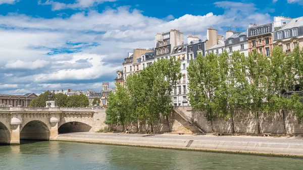 Парижа Понт Неф Pont Des Arts Фоновому Режимі Вид Берегом — стокове фото