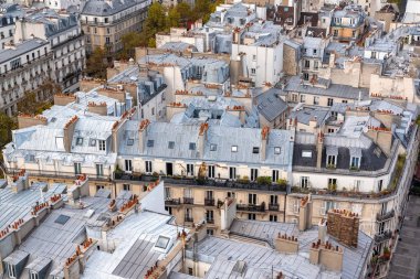     Paris, şehir merkezinde hava görünümünü antik çatı görünümü