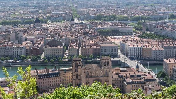 Lyon Aerial View Colorful Houses Bridges Towers Old Center — Stock Photo, Image