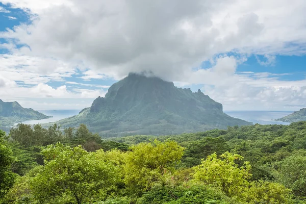 Moorea Polynesia Opunohu Belvedere Beautiful Panorama Sea Two Bays Mountain — Stock Photo, Image