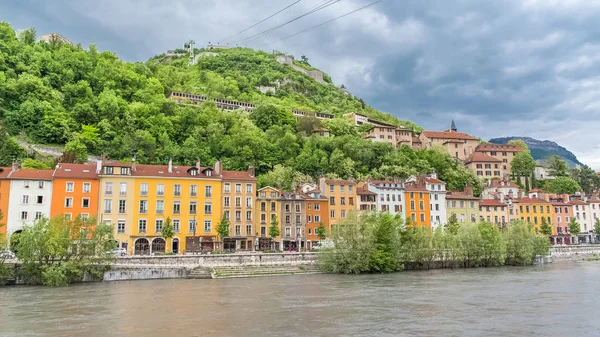 Grenoble Panorama Beautiful Typical Houses River Isere Center — Stock Photo, Image