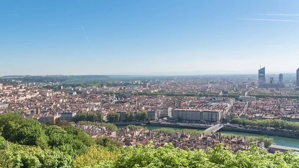 Lyon Widok Lotu Ptaka Kolorowe Domy Mosty Wieże Centrum Starego — Zdjęcie stockowe