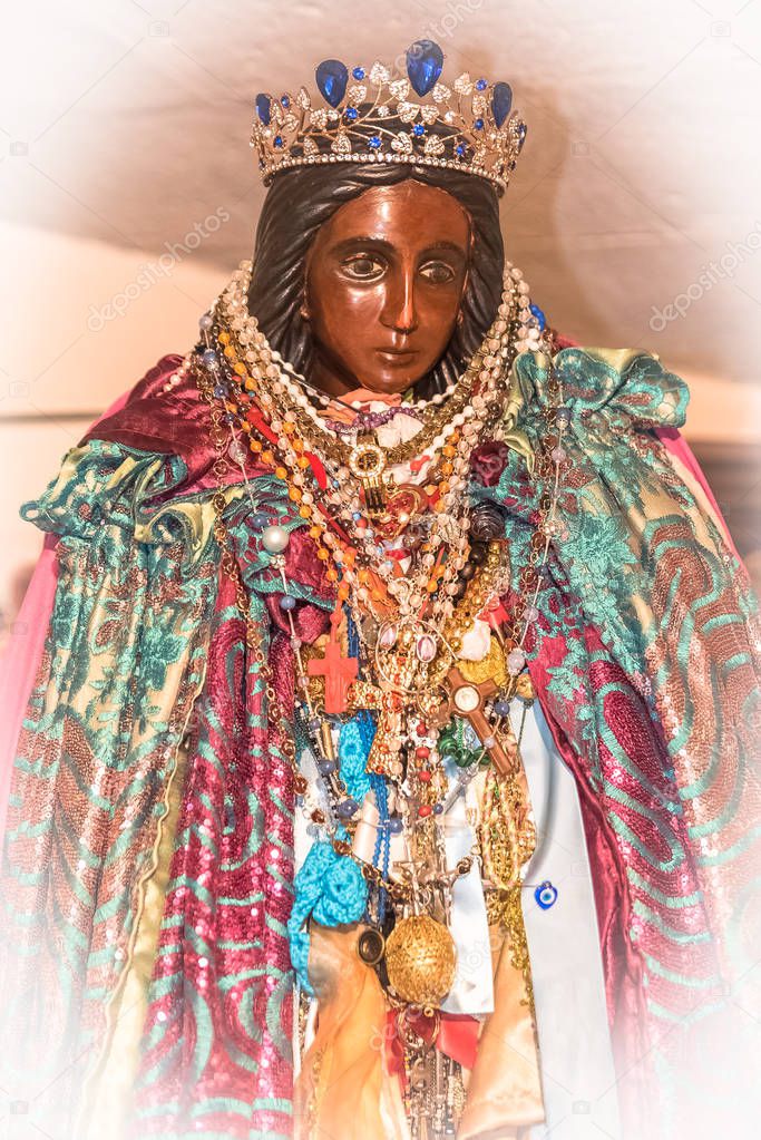      Sara la noire, black virgin statue en the church, Saintes-Marie-de-la-Mer in Camargue 