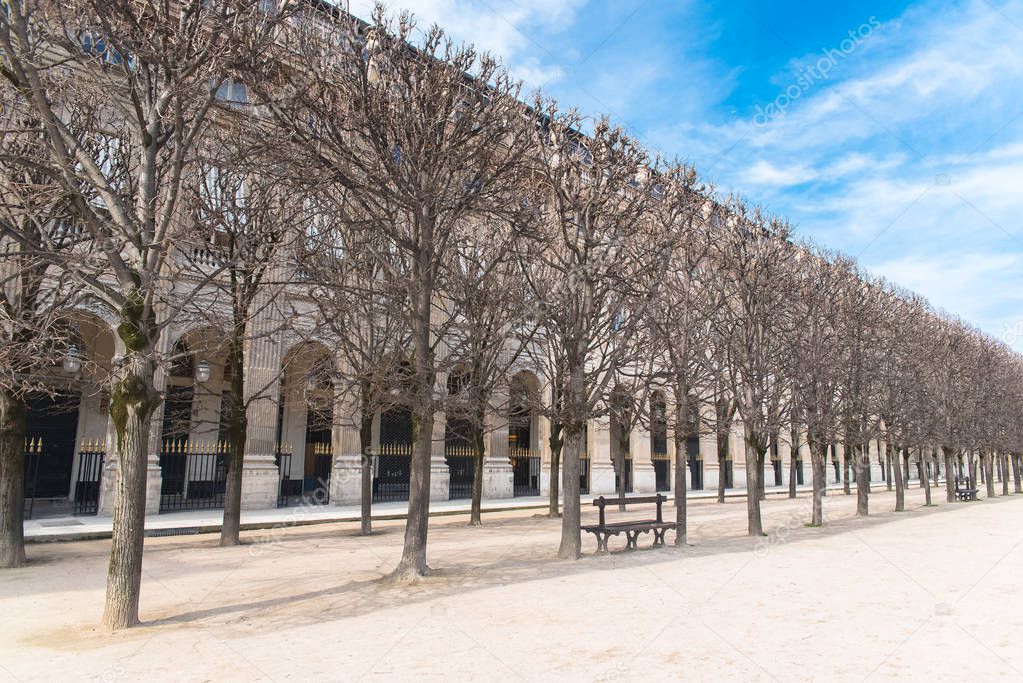     Paris, the Palais Royal gardens, beautiful facade 