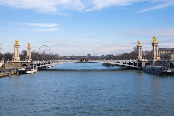 Paryż Pont Alexandre Iii Most Rzece Sekwanie Zimie — Zdjęcie stockowe