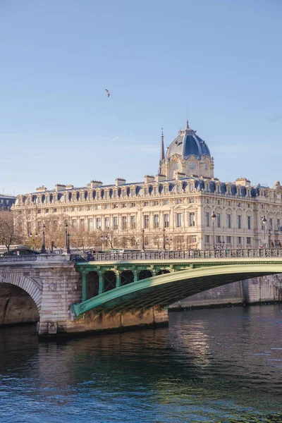 塞纳河的看法 与小马巴黎圣母院 在勒德拉西特 在冬季 — 图库照片