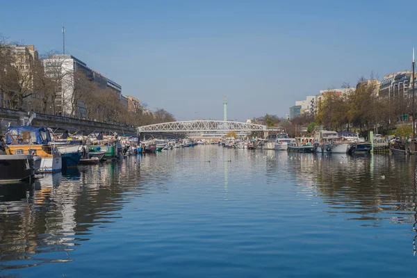 Paris Bastille Port Péniches Sur Seine — Photo