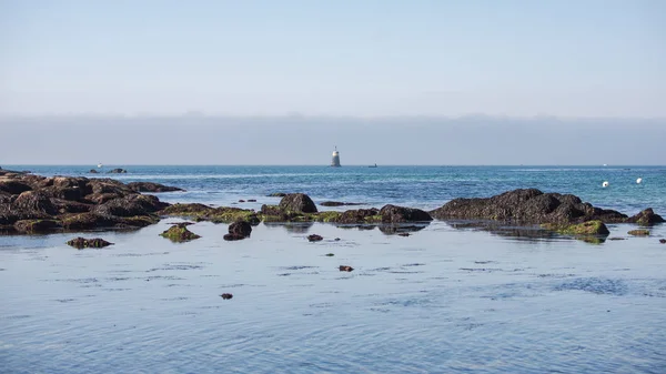 Lorient Larmor Plage Strand Ebbe Mit Leuchtturm Sonnenlicht — Stockfoto