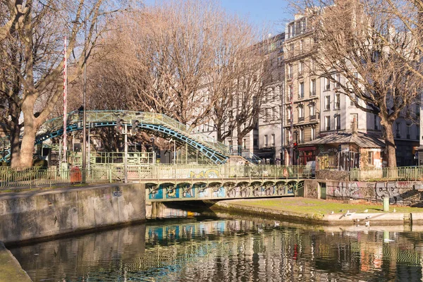 Παρίσι Canal Saint Martin Κοντά Place Republique Χειμερινό Φως — Φωτογραφία Αρχείου