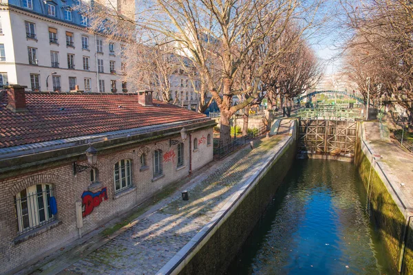 Παρίσι Canal Saint Martin Κοντά Place Republique Χειμερινό Φως — Φωτογραφία Αρχείου