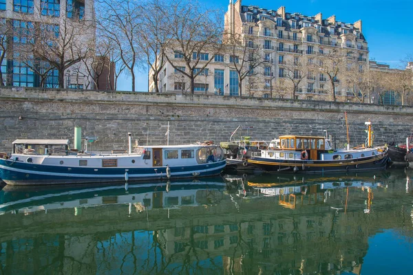 Paris Bastille Port Péniches Sur Seine — Photo