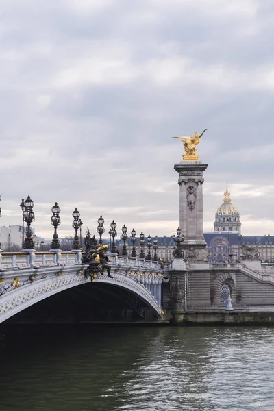 Paříž Pont Alexandre Iii Most Přes Řeku Seinu Zimě — Stock fotografie