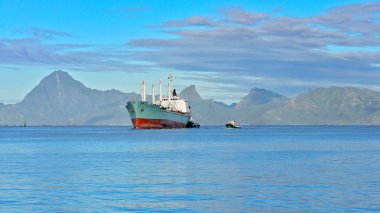 trawler enter the port, Papeete, French Polynesia, morning  clipart