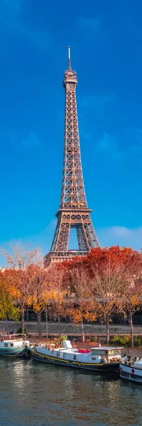 Парижа Ейфелева Вежа Восени Панорама Червоного Дерева Плавучі Дачі Сену — стокове фото