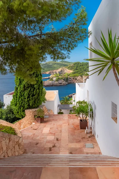 Ibiza Typiska Hus Trappa Med Utsikt Över Havet — Stockfoto