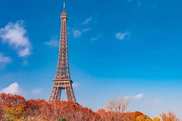 París Torre Eiffel Otoño Panorama Con Árboles Rojos — Foto de Stock