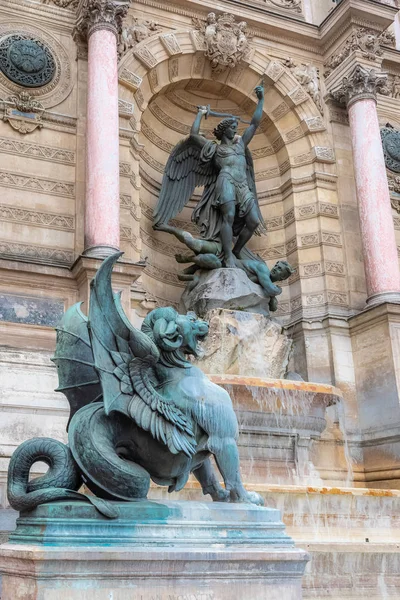 Paris Saint Michel Fountain Famous Place French Capital — Stock Photo, Image