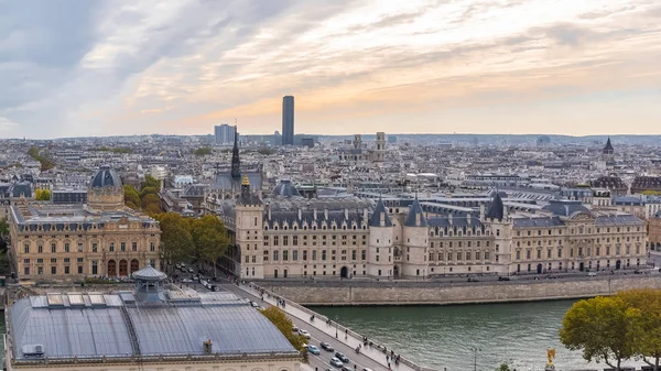 Paris Panorama Conciergerie Sur Ile Cité Sur Seine Avec Tour — Photo