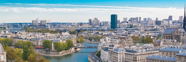 Paris, panorama of the ile de la Cite and ile Saint-Louis, on the river Seine, with the Saint-louis bridge, skyline