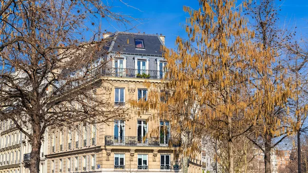 Paris Edifícios Antigos Fachadas Típicas Lugar Marechal Juin — Fotografia de Stock
