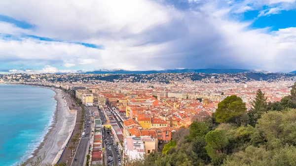 Nice Antenn Utsikt Över Promenade Des Anglais Gamla Stan Franska — Stockfoto