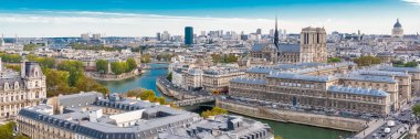Paris, Notre-Dame Katedrali Ile de la Cite, Seine ve Belediye Binası, panoramik cityscape üzerinde