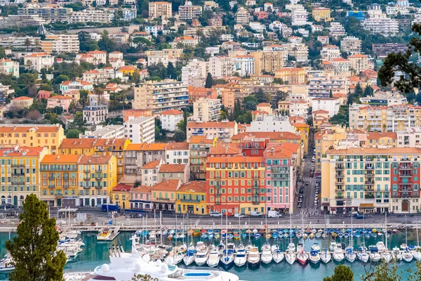 Nice Den Hamnen Gamla Färgglada Byggnader Kajer Och Båtar Marinan — Stockfoto