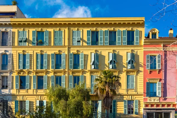 Nicea Francja Piękny Żółty Budynek Place Massena Kolorowa Fasada — Zdjęcie stockowe