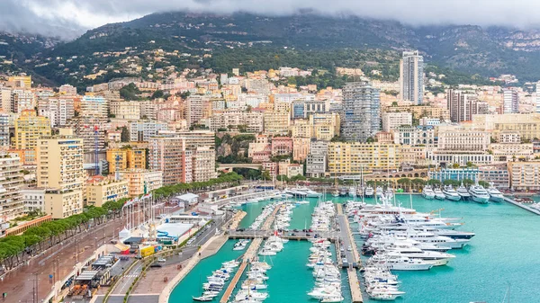 Monaco Bay Monte Carlo Přístavem Luxusní Budovy Věže — Stock fotografie