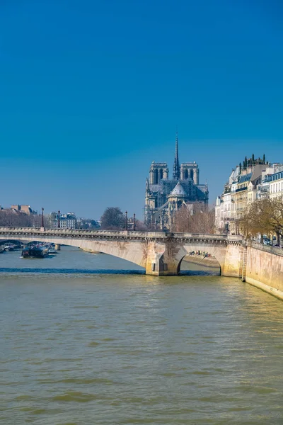 Paris Notre Dame Katedrali Merkezinde Tournelle Köprü Ile Cite Ile — Stok fotoğraf