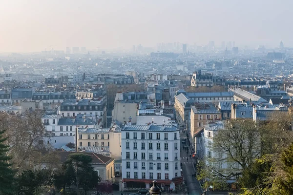 Paříž Panorama Města Vrchu Montmartre Typických Střech Mlze — Stock fotografie